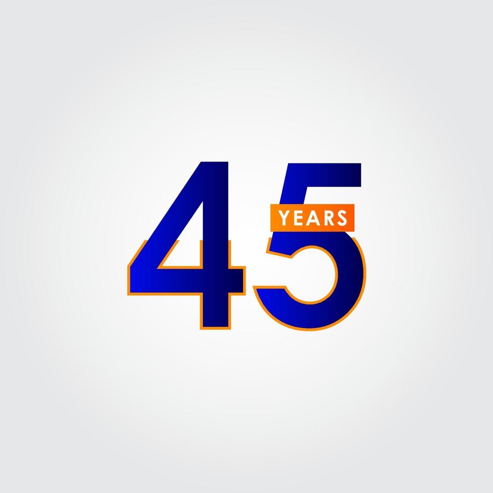 45 Years Anniversary Celebration Blue Vector Template Design Illustration