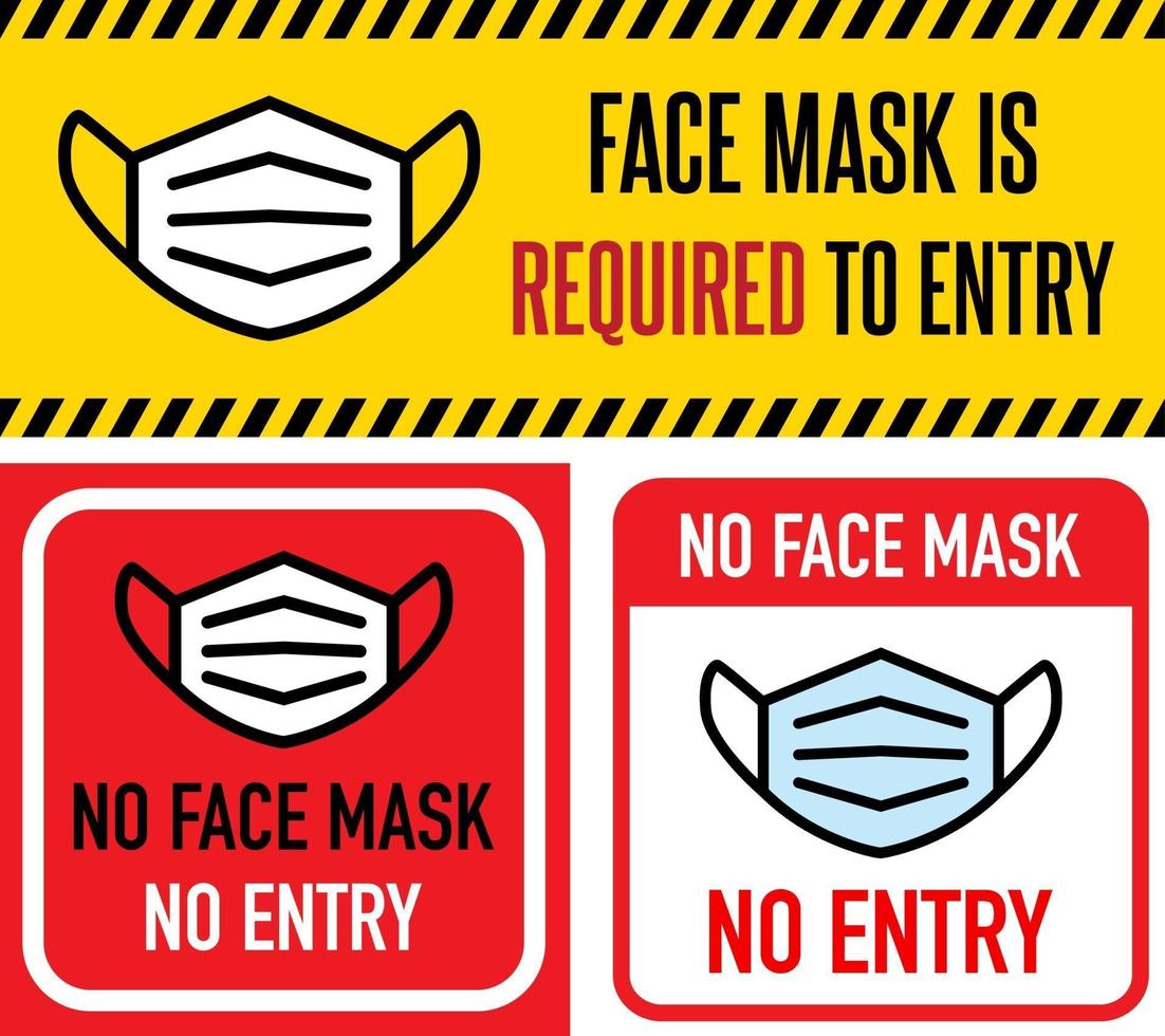 No face mask, no entry sign set vector