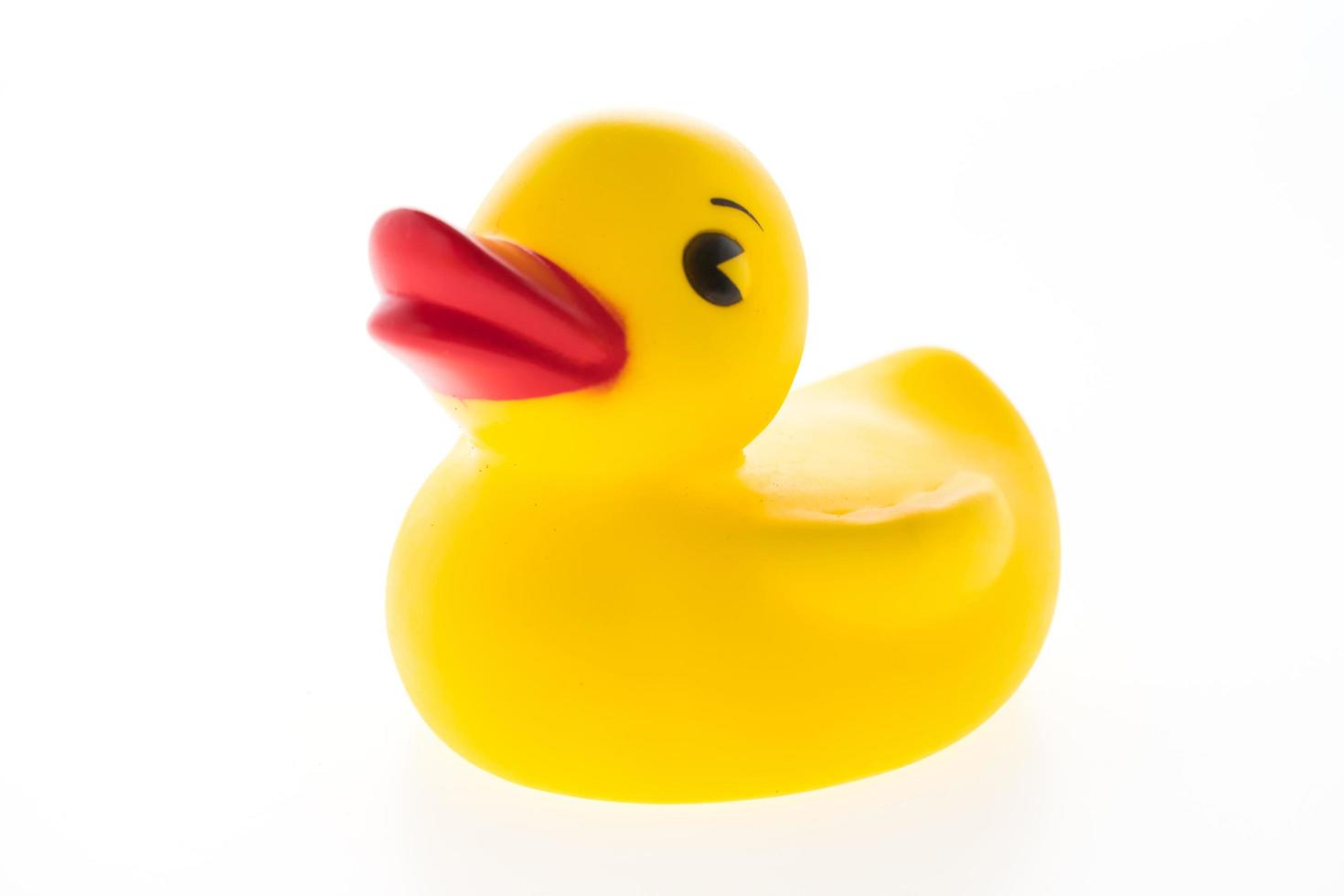 Yellow rubber duck on white background photo