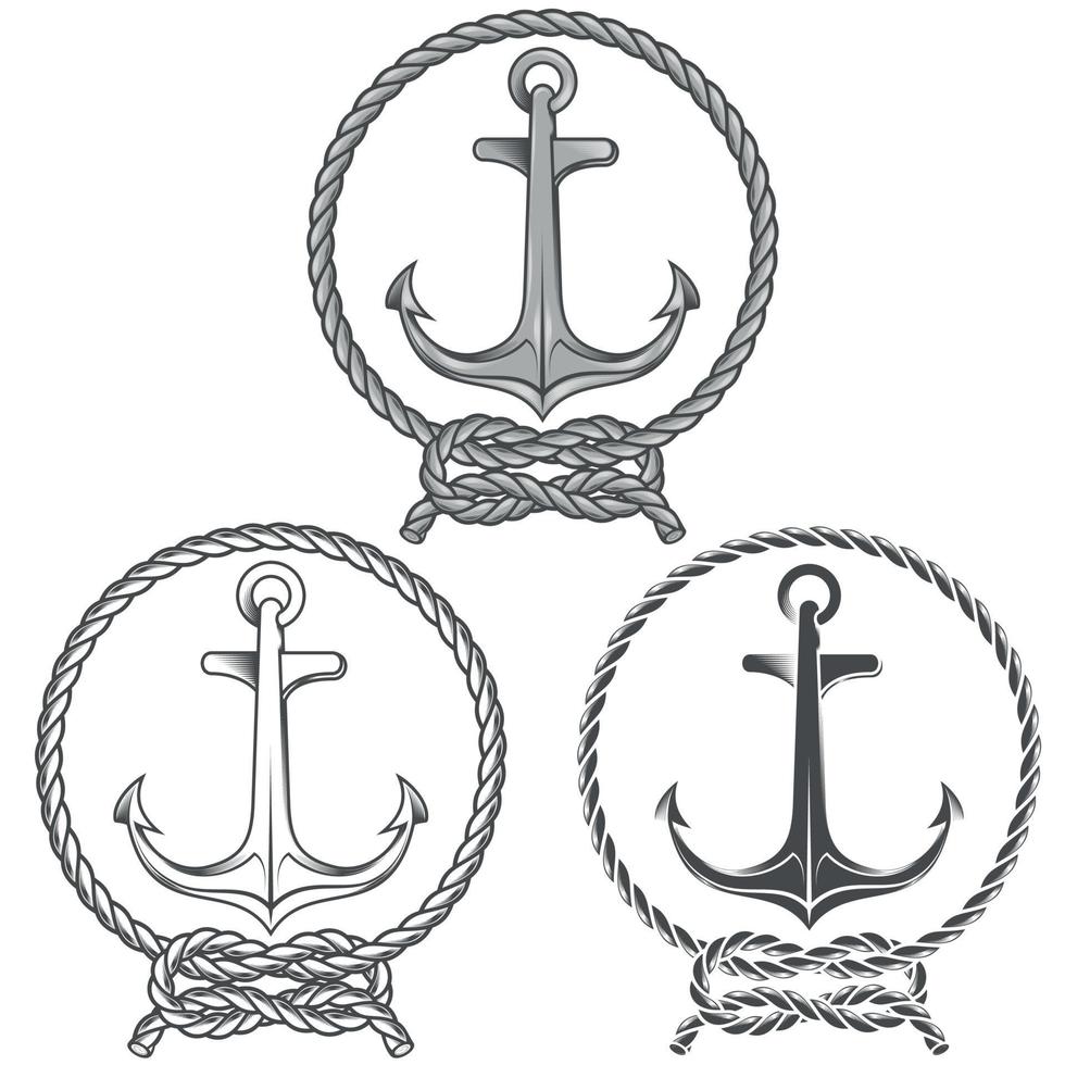 Anchor design surrounded by black and white rope vector