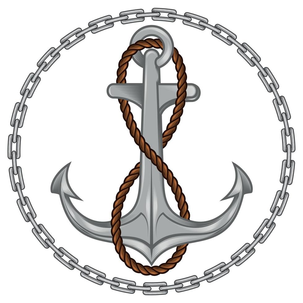 Anchor and rope vector surrounded by chains