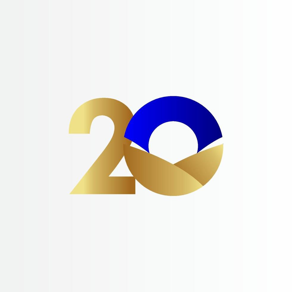 Ilustración de diseño de plantilla de vector de celebración de oro azul de aniversario de 20 años