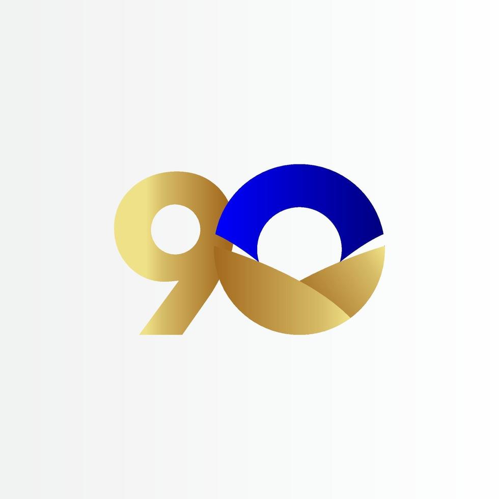 90 Years Anniversary Blue Gold Celebration Vector Template Design Illustration