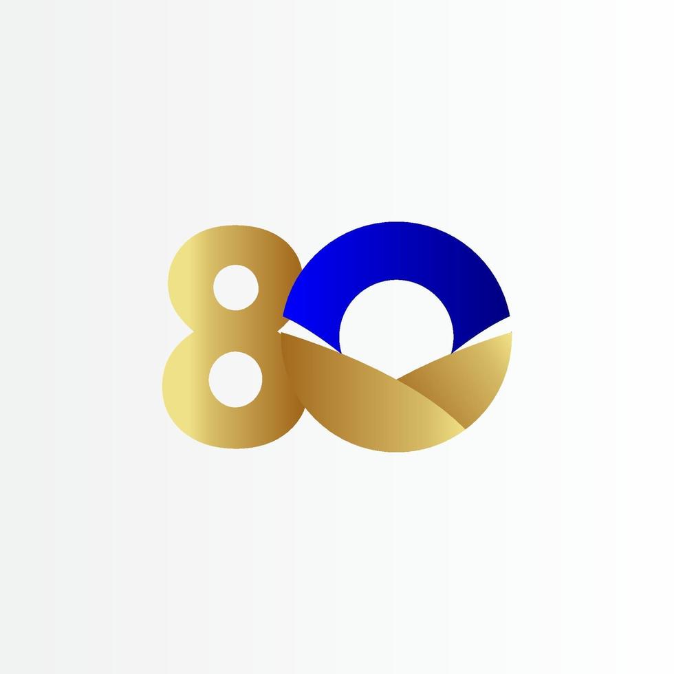 80 Years Anniversary Blue Gold Celebration Vector Template Design Illustration