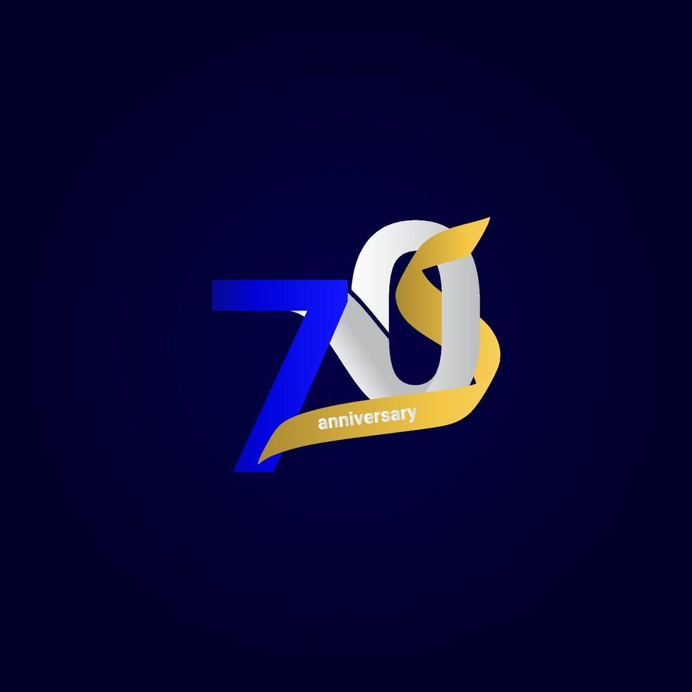 70 Years Anniversary Celebration Blue Ribbon Number Vector Template Design Illustration