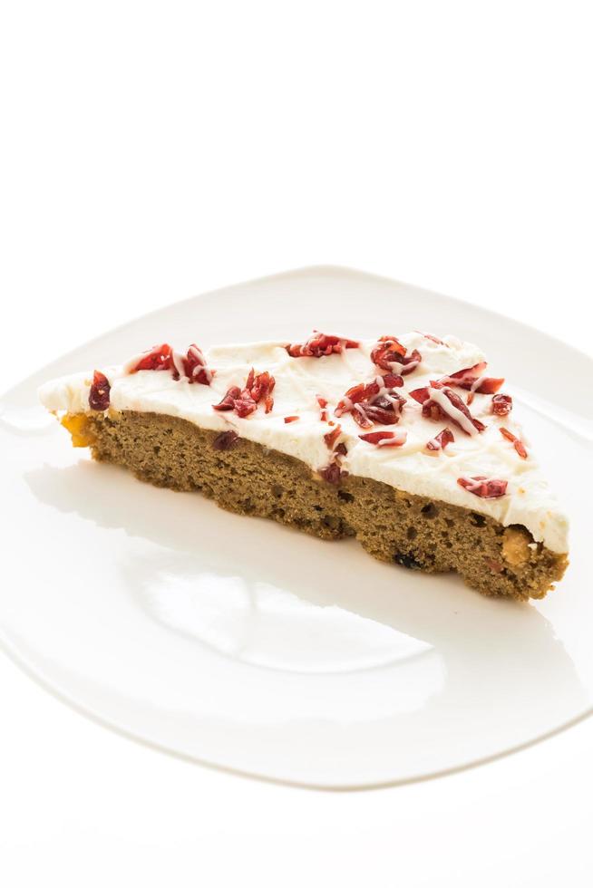 Cranberry cake on white plate photo