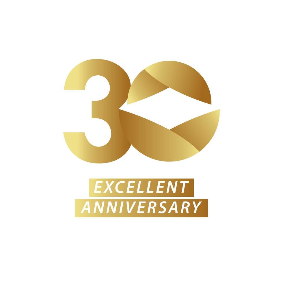 30 Years Anniversary Gold Celebration Vector Template Design Illustration