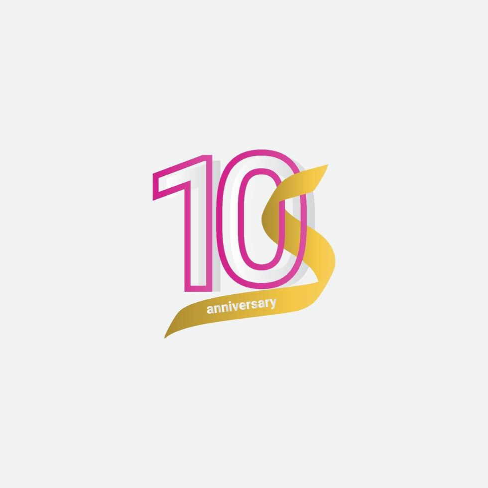 10 Years Anniversary Celebration Gold Ribbon Vector Template Design Illustration