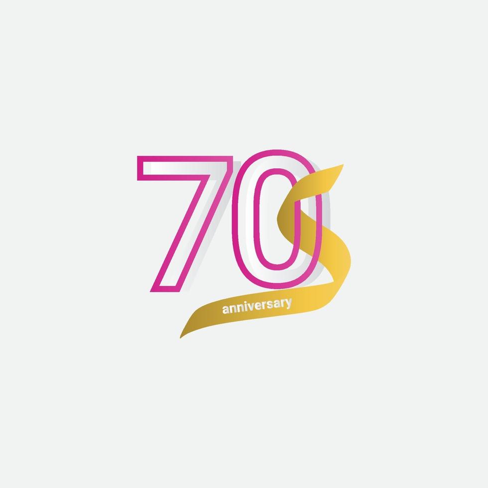 70 Years Anniversary Celebration Gold Ribbon Vector Template Design Illustration