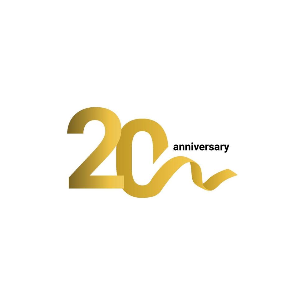 Ilustración de diseño de plantilla de vector de cinta dorada de celebración de aniversario de 20 años
