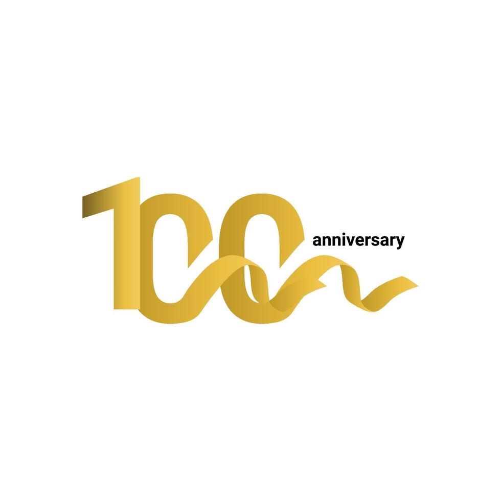 100 Years Anniversary Celebration Gold Ribbon Vector Template Design Illustration