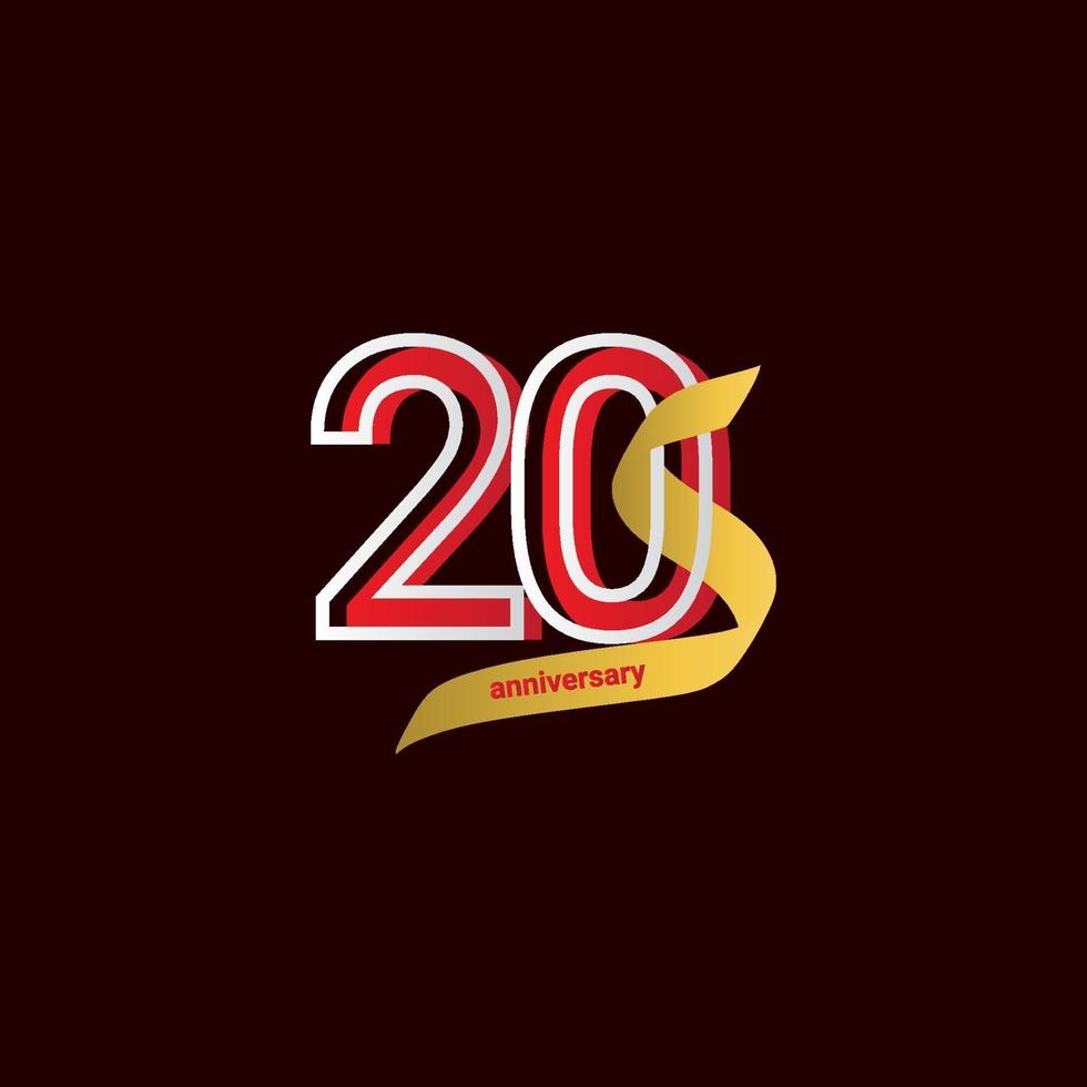 Ilustración de diseño de plantilla de vector de cinta de oro rojo de celebración de aniversario de 20 años