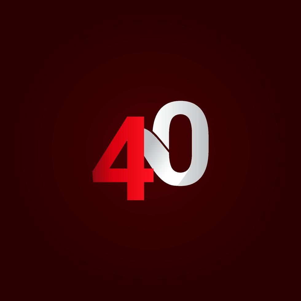 40 Years Anniversary Celebration Red White Number Vector Template Design Illustration