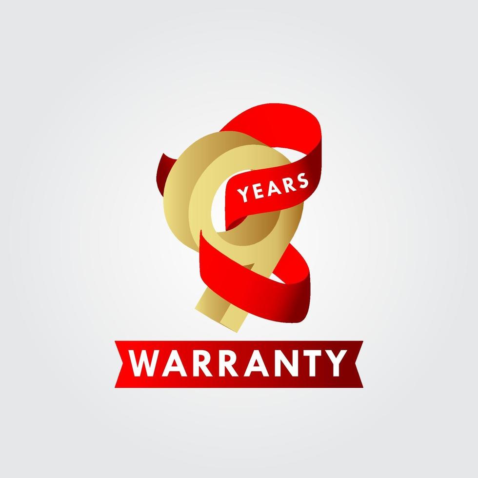 9 Years Warranty Ribbon Vector Template Design Illustration