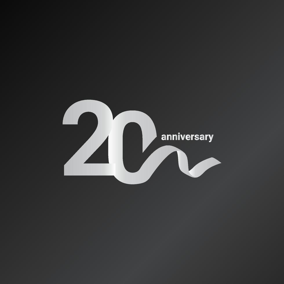 20 Years Anniversary Celebration White Ribbon Vector Template Design Illustration