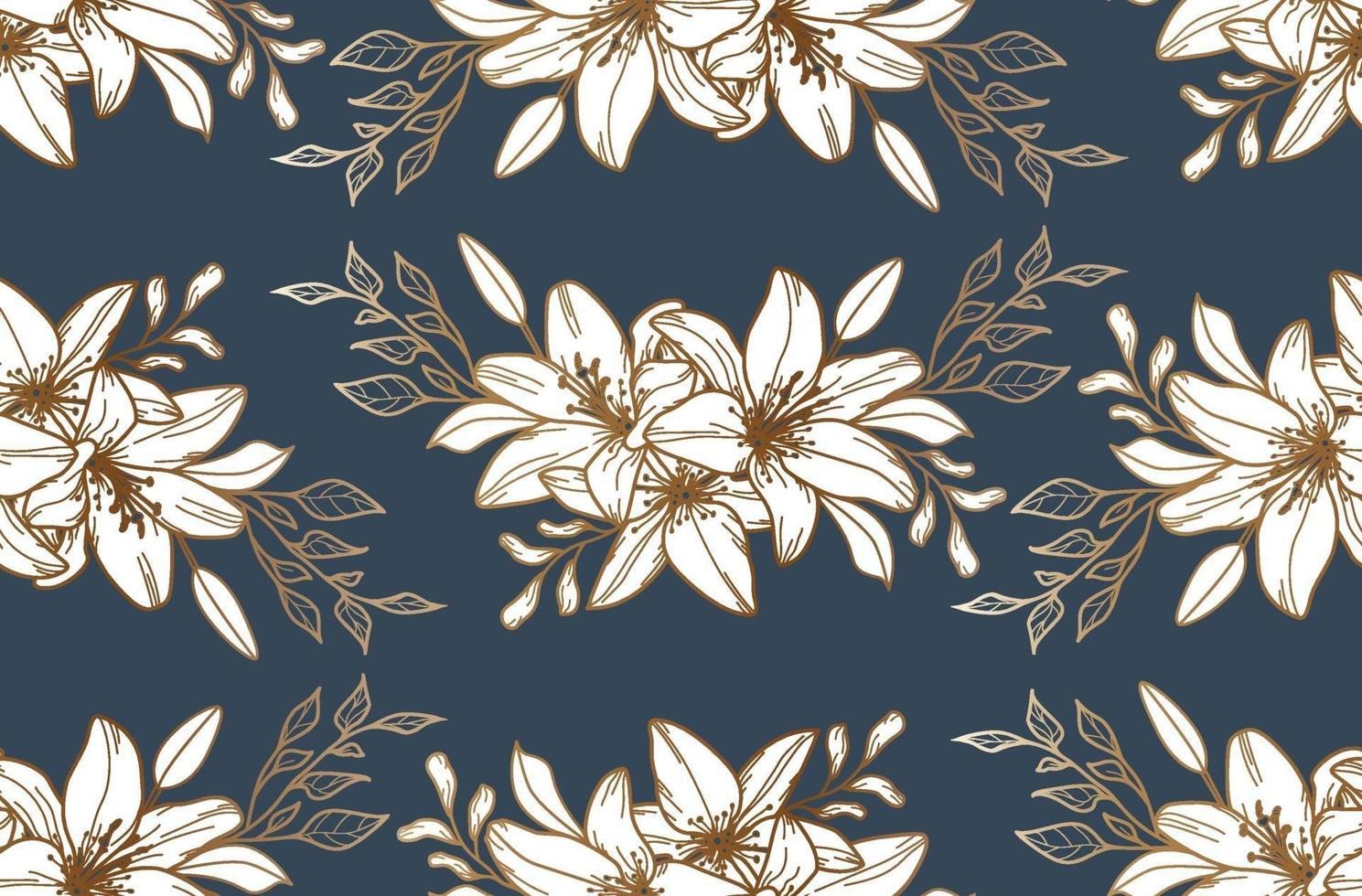 Seamless pattern with golden lilies. Flower background. Textile. Fabric pattern. vector