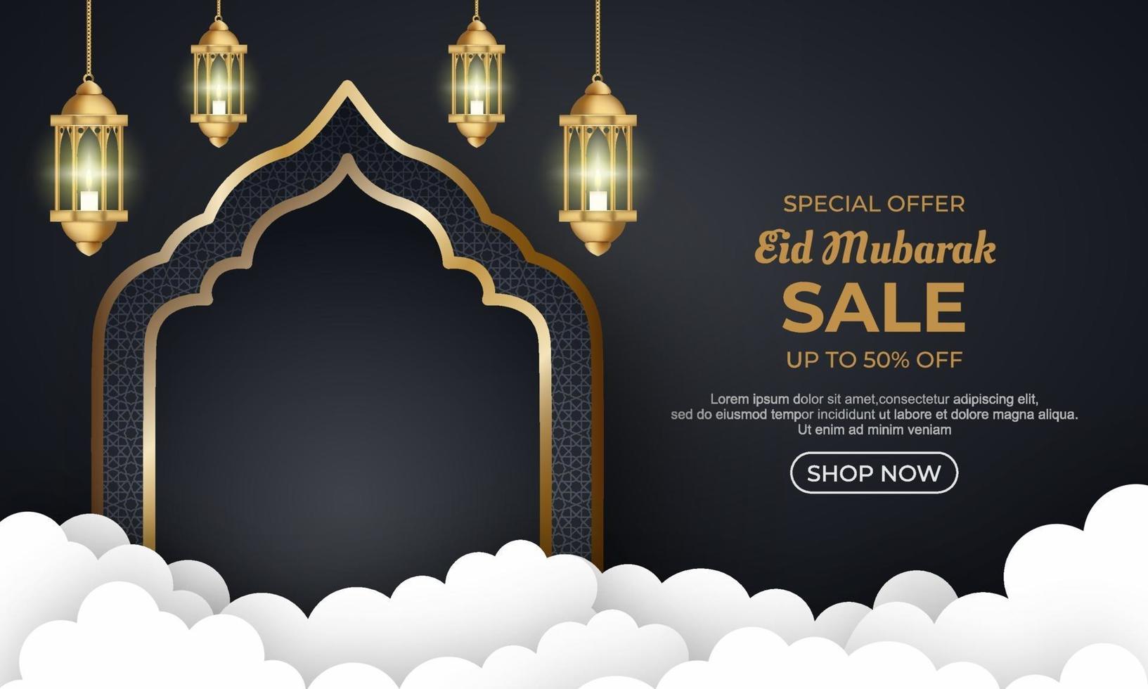 Banner promocional de venta de eid mubarak. vector