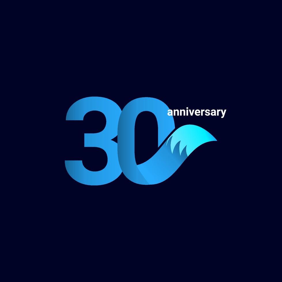 30 Years Anniversary Celebration Blue Fox Model Vector Template Design Illustration