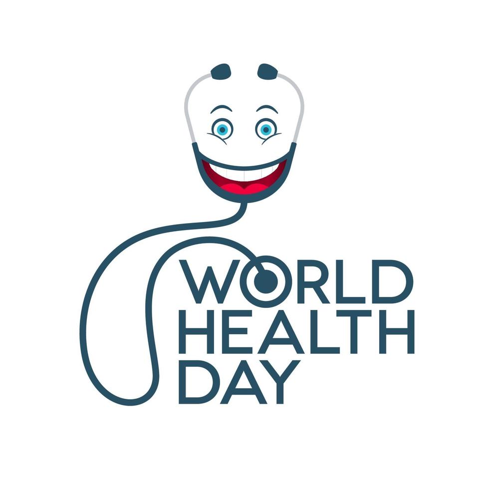 letras del día mundial de la salud con estetoscopio emoticon vector