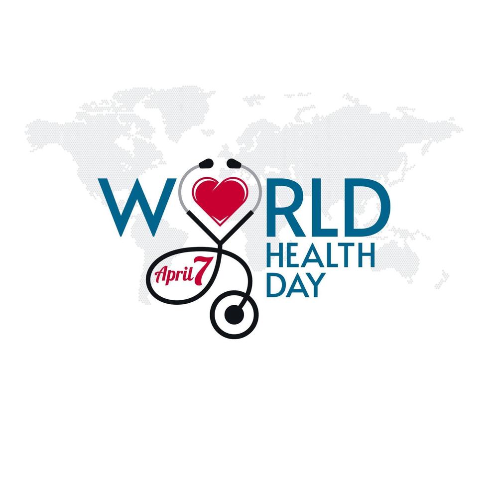 día mundial de la salud letras estetoscopio y forma de corazón vector