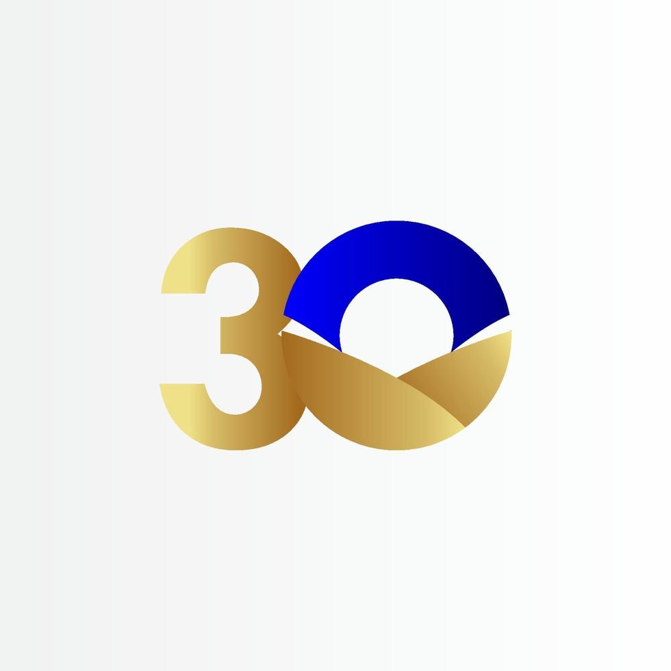 Ilustración de diseño de plantilla de vector de celebración de oro azul de aniversario de 30 años