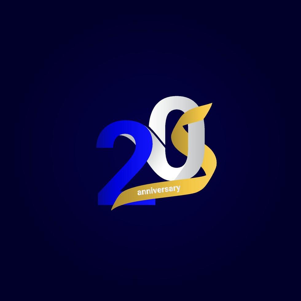 20 Years Anniversary Celebration Blue Ribbon Number Vector Template Design Illustration