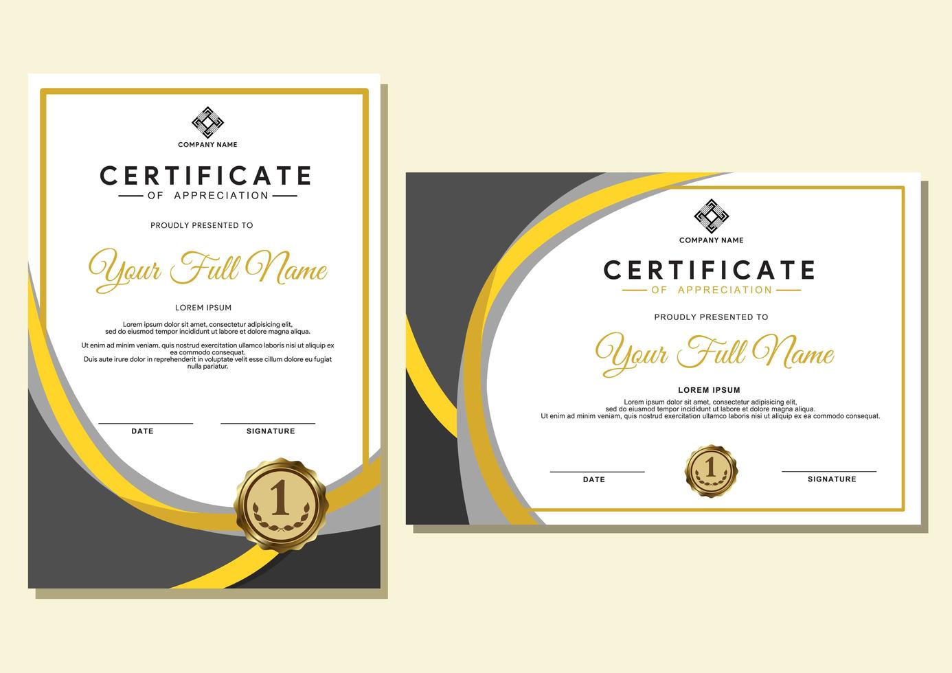 certificate template with luxury and modern pattern, diploma, certificate with badge and border vector