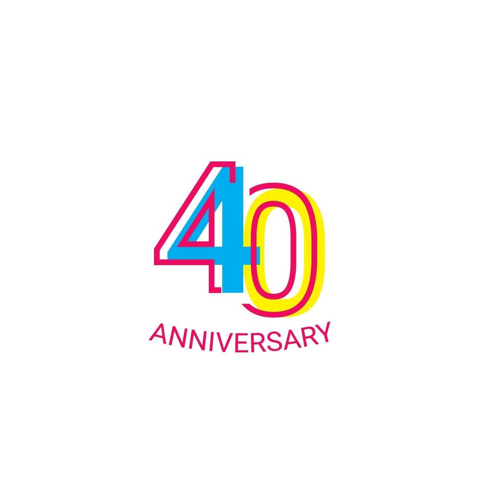 Ilustración de diseño de plantilla de vector de línea divertida de celebración de aniversario de 40 años