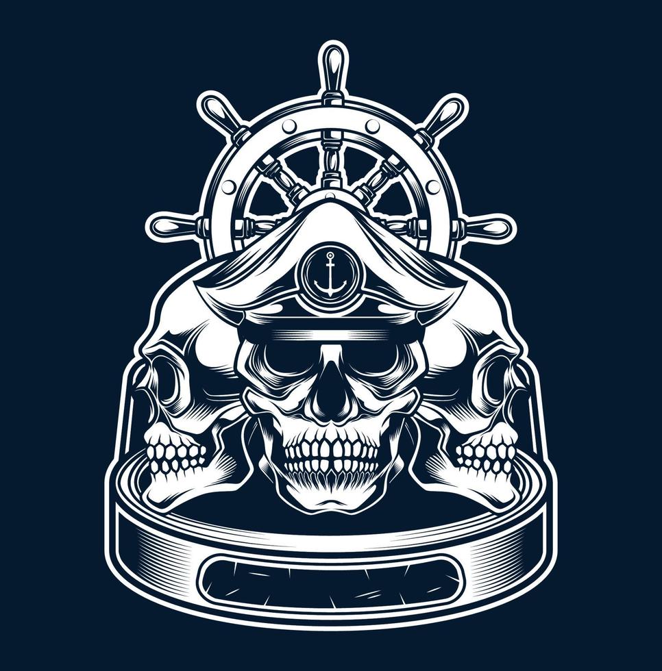 marine skull and ship wheel vector