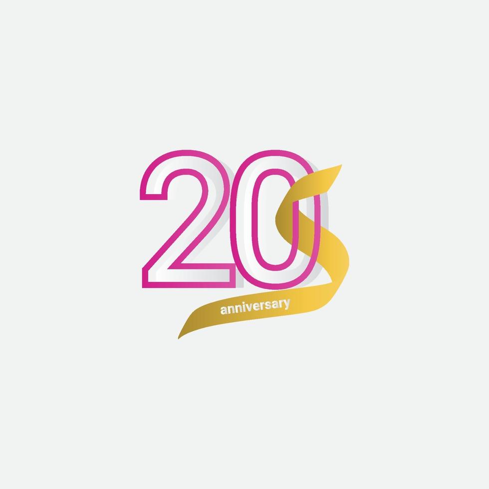 20 Years Anniversary Celebration Gold Ribbon Vector Template Design Illustration