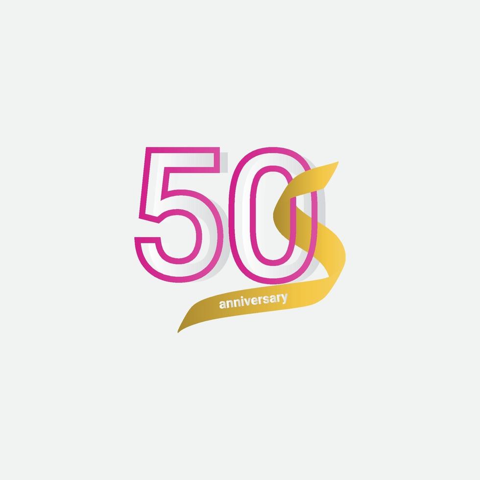 50 Years Anniversary Celebration Gold Ribbon Vector Template Design Illustration