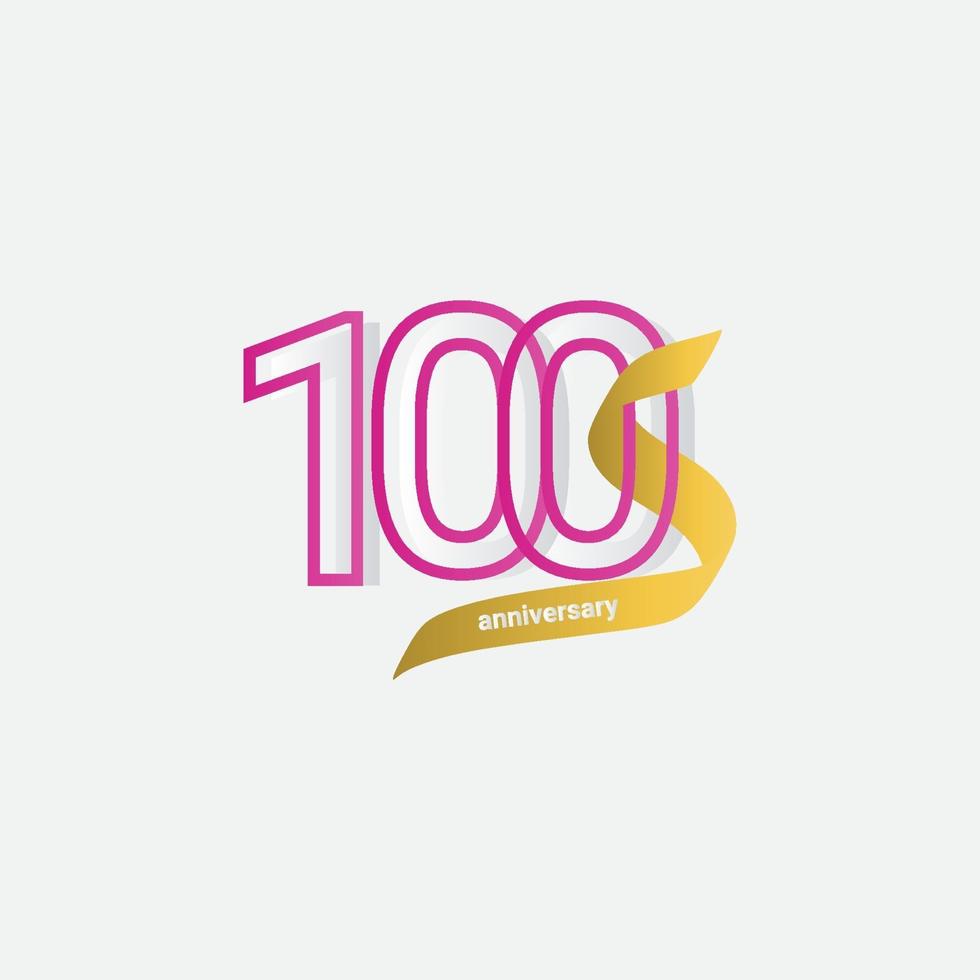 100 Years Anniversary Celebration Gold Ribbon Vector Template Design Illustration