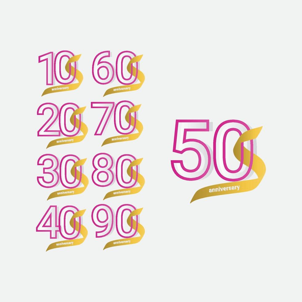 50 Years Anniversary Celebration Gold Ribbon Vector Template Design Illustration