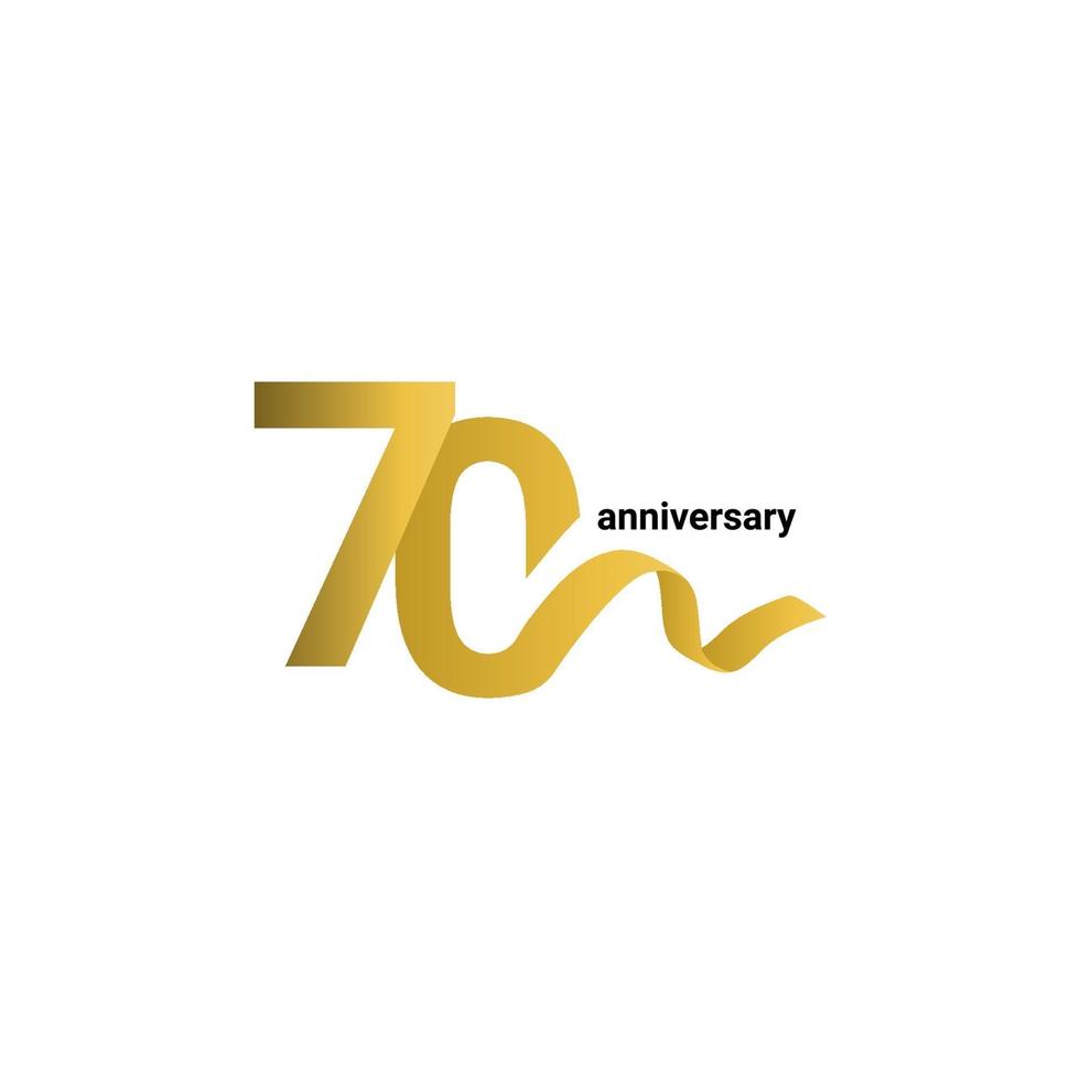 70 Years Anniversary Celebration Gold Ribbon Vector Template Design Illustration