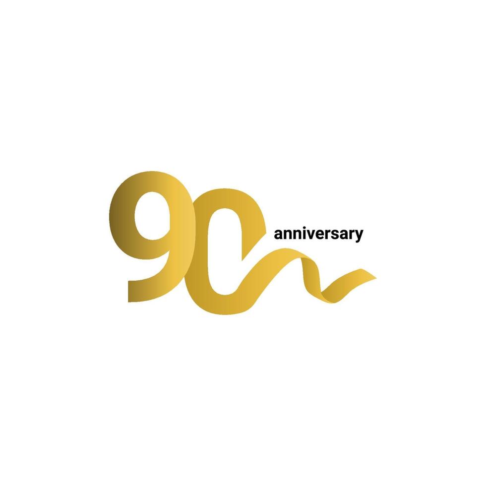 90 Years Anniversary Celebration Gold Ribbon Vector Template Design Illustration