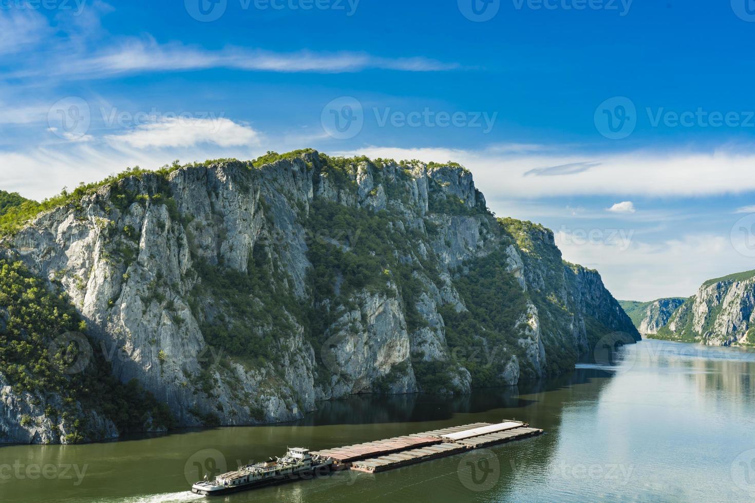 Ship at Danube gorge in Djerdap on the Serbian-Romanian border photo