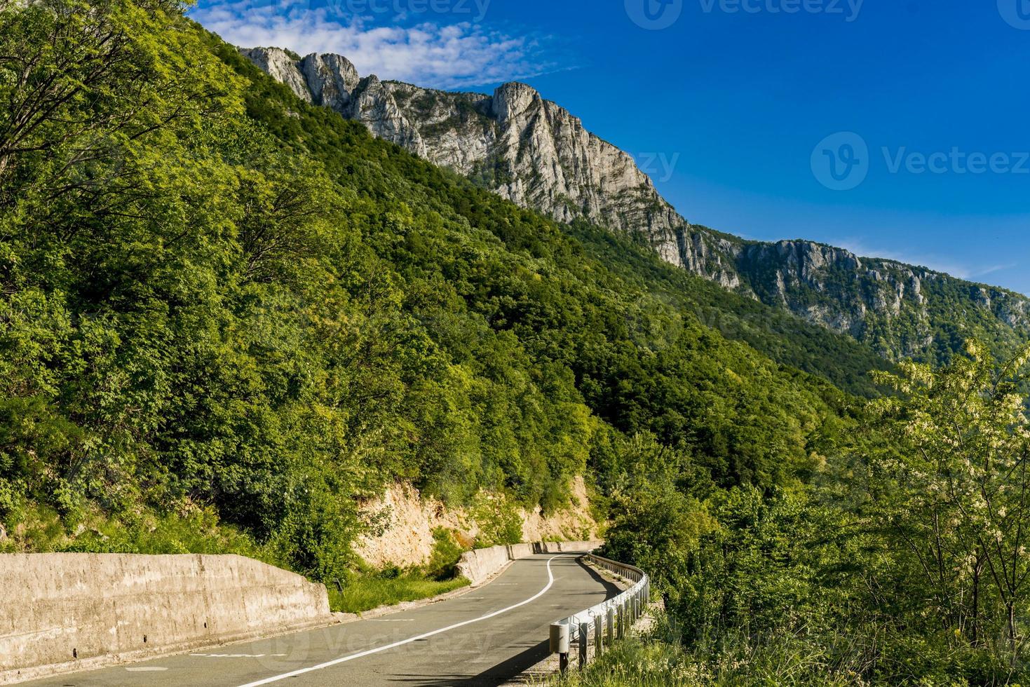 Road in Danube gorge in Djerdap on the Serbian-Romanian border photo