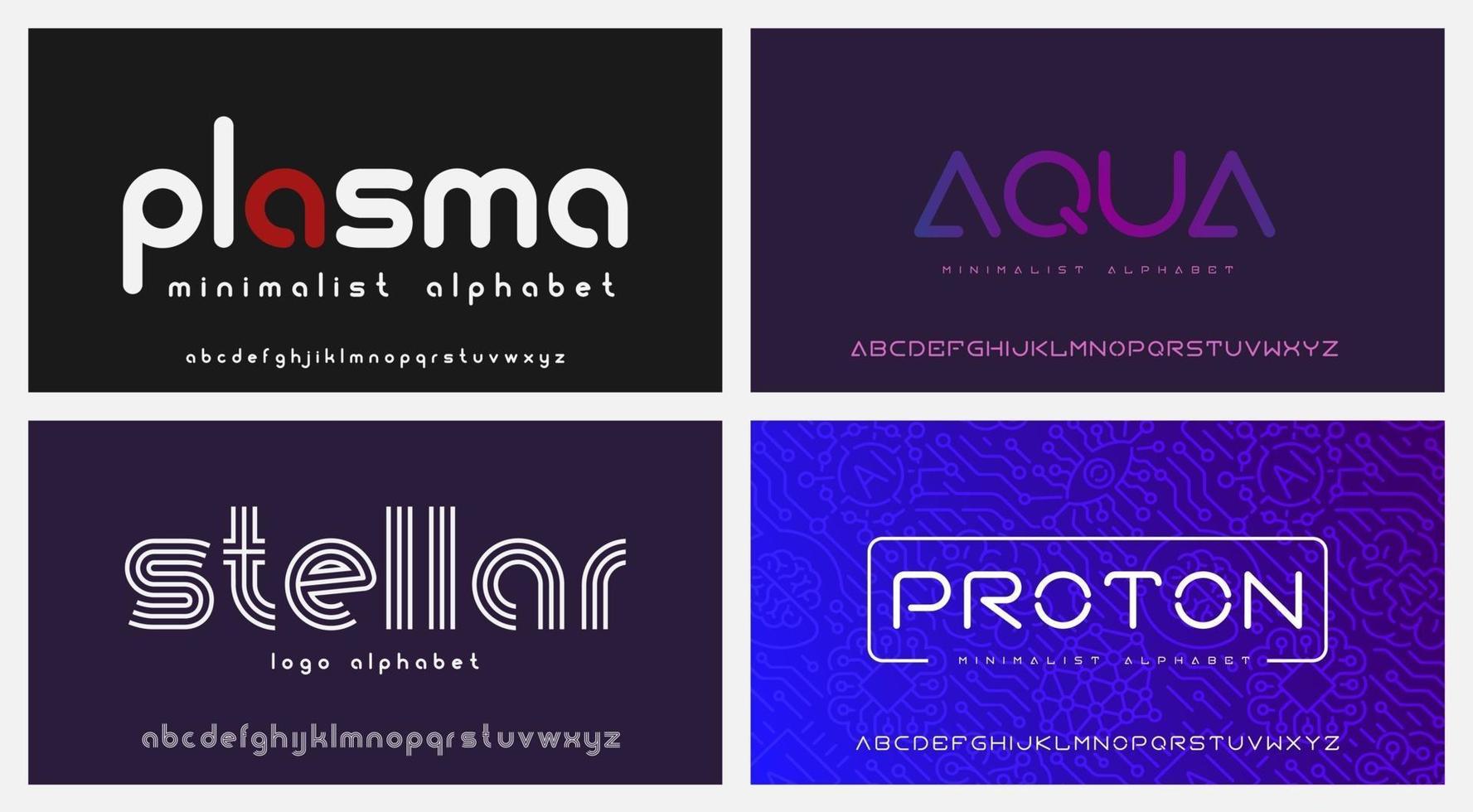 A set of modern fonts, these fonts are perfect for short phrases or headlines and can be used as emblems for companies in such niches as artificial intelligence, cloud computing, gene engineering, and many others vector