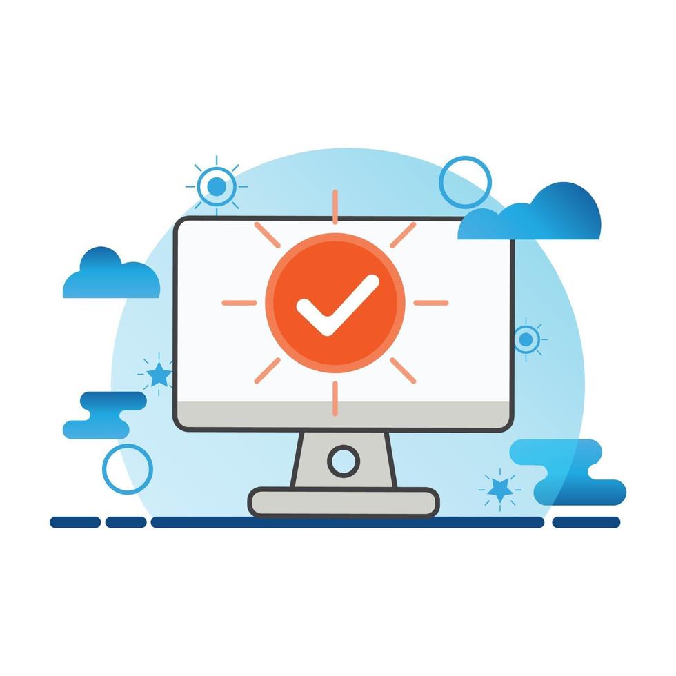 computer with checkmark icon. job done illustration. Flat vector icon. can use for, icon design element,ui, web, mobile app.