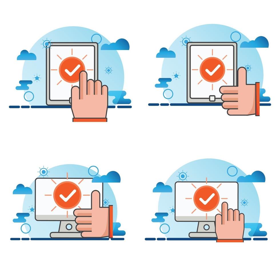 computer and smartphone with checkmark icon set vector