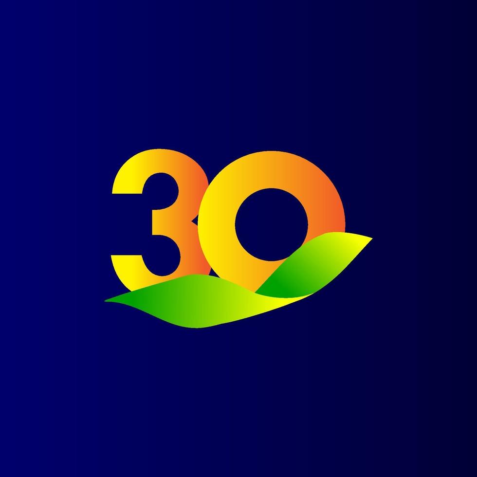 Ilustración de diseño de plantilla de vector de celebración azul naranja de 30 años de aniversario