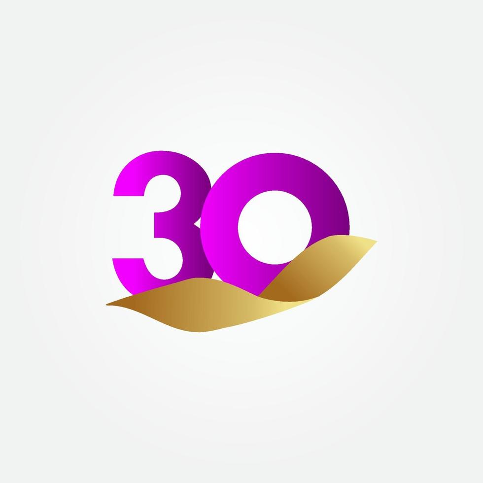 Ilustración de diseño de plantilla de vector de celebración púrpura de aniversario de 30 años