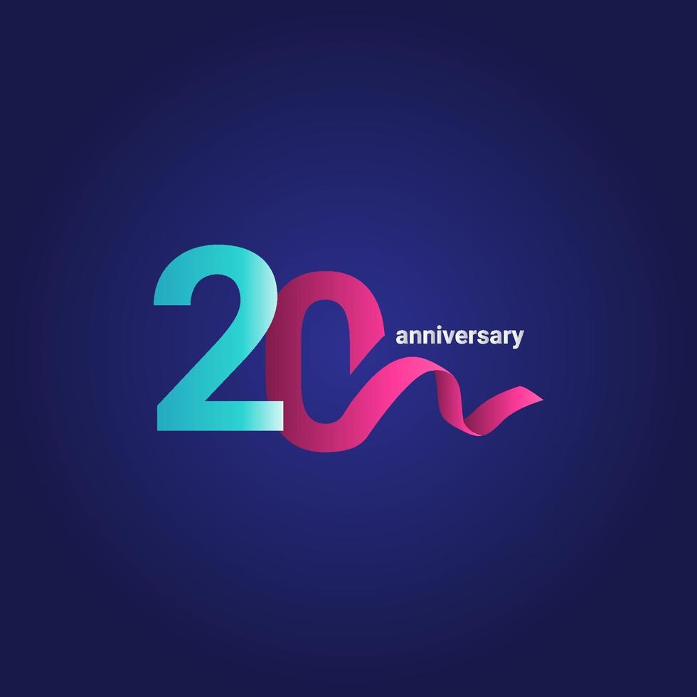 20 Years Anniversary Celebration Purple Ribbon Vector Template Design Illustration