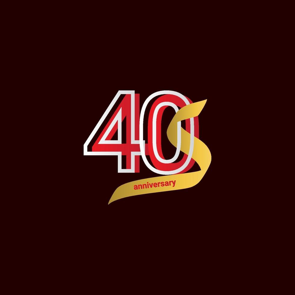 40 Years Anniversary Celebration Red Gold Ribbon Vector Template Design Illustration
