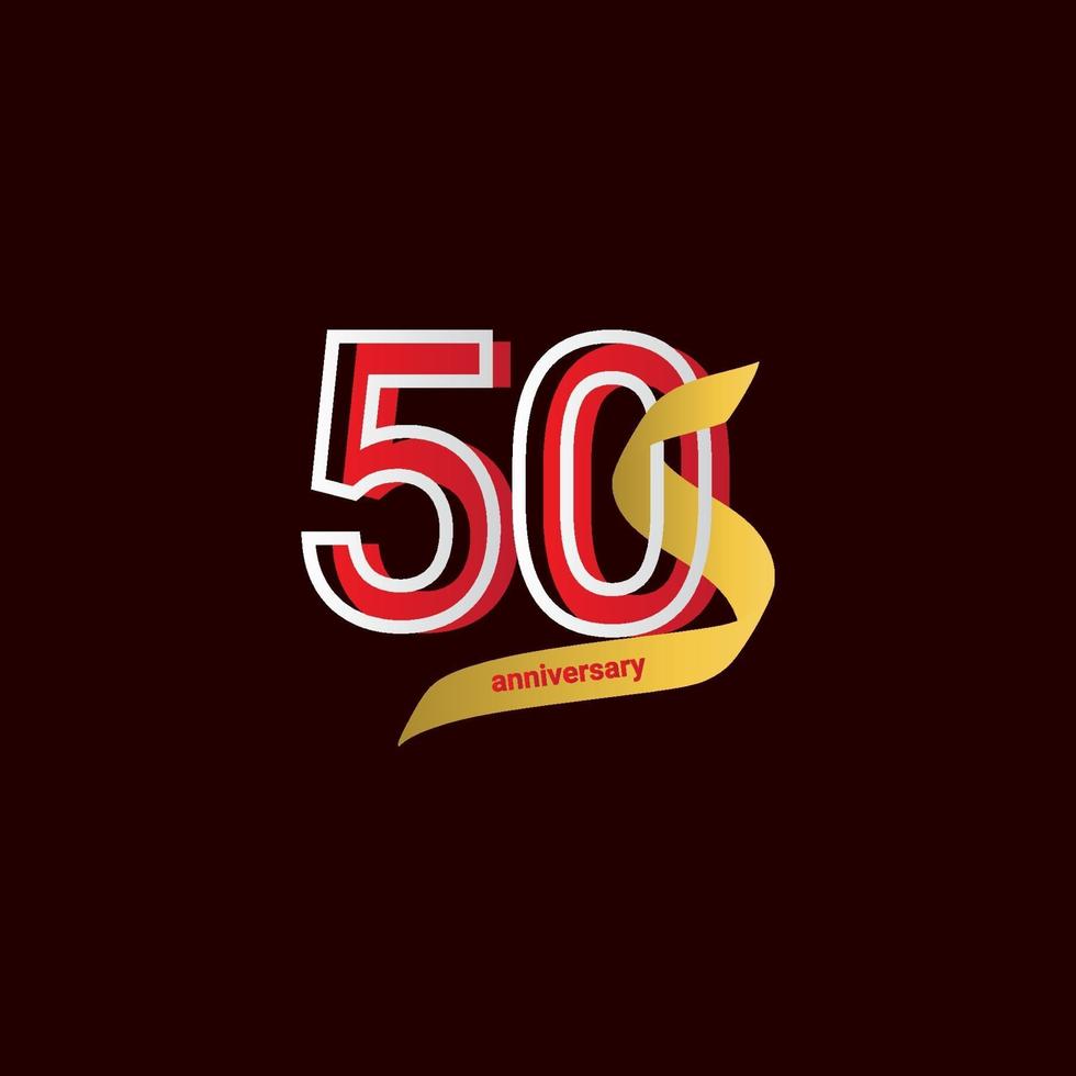 50 Years Anniversary Celebration Red Gold Ribbon Vector Template Design Illustration