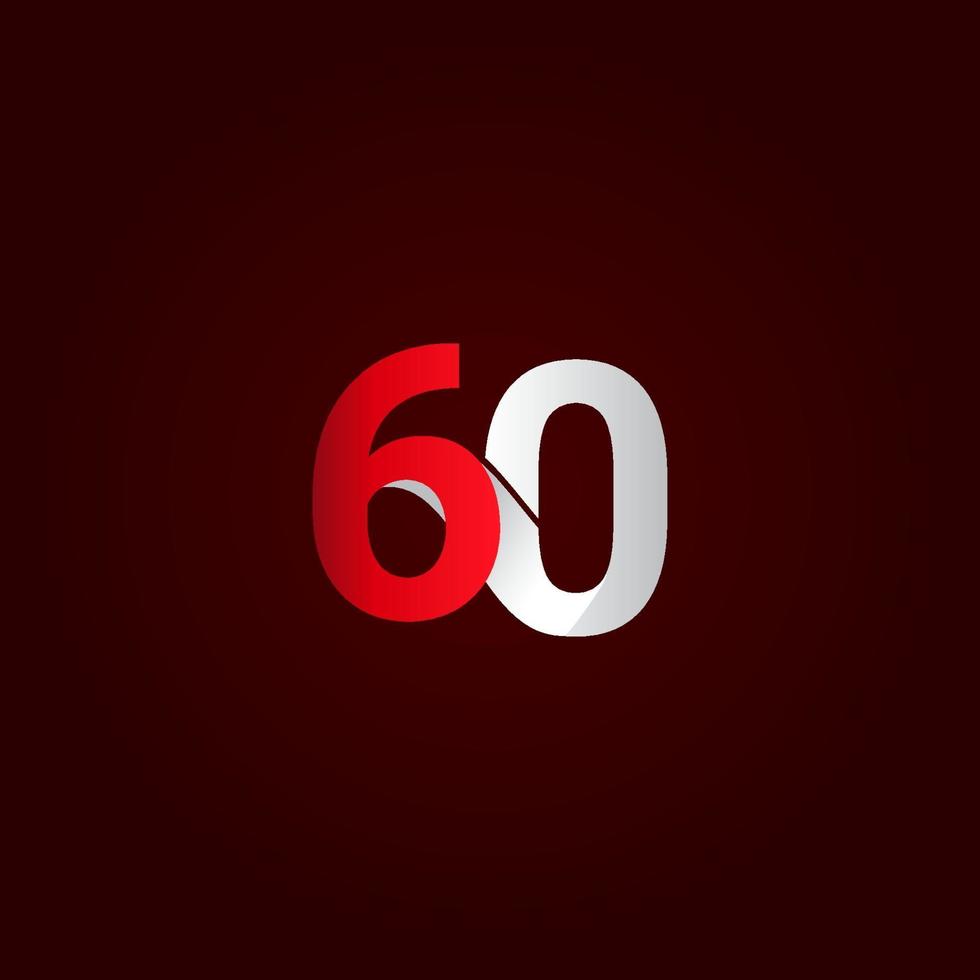Ilustración de diseño de plantilla de vector de número blanco rojo de celebración de aniversario de 60 años