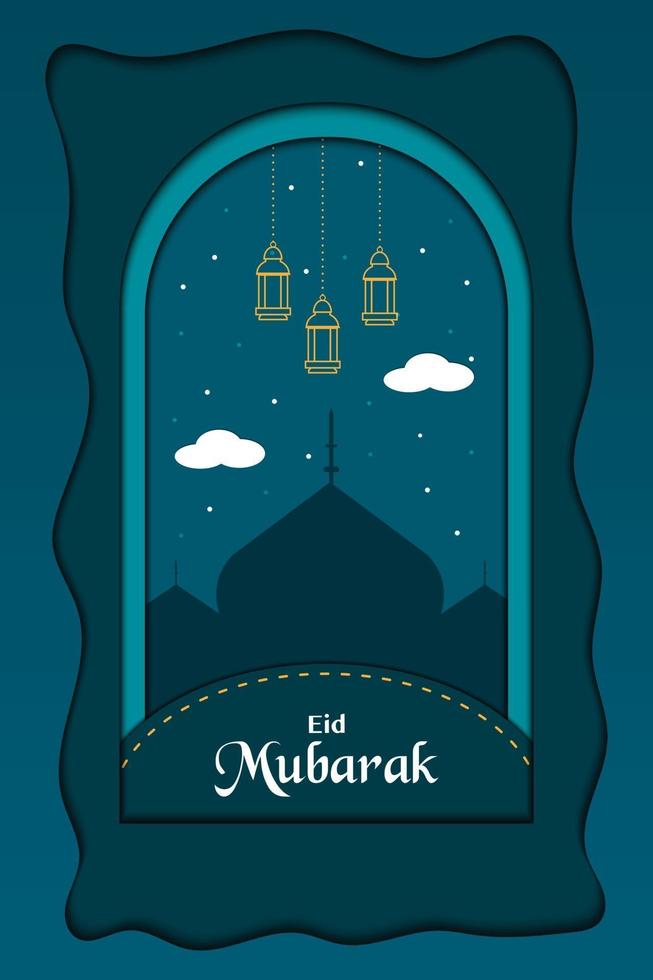 Papercut Eid Mubarak Greeting Template vector