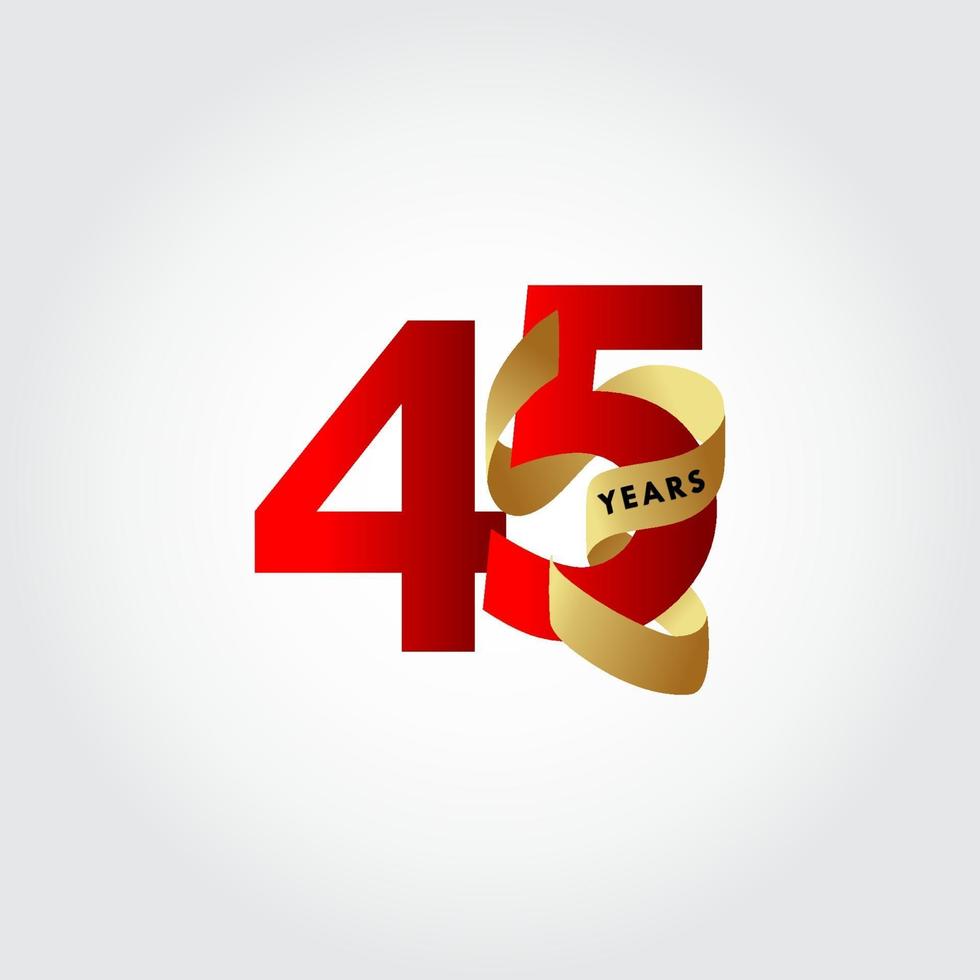 45 Years Anniversary Ribbon Celebration Vector Template Design Illustration