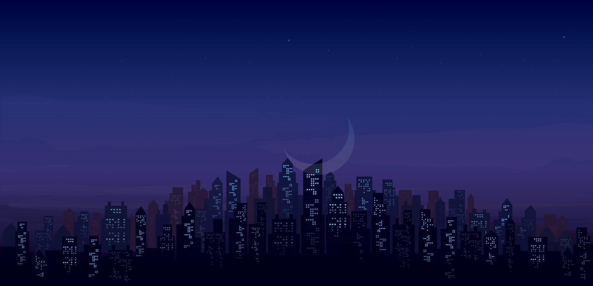 modern night city skyline landscape background vector