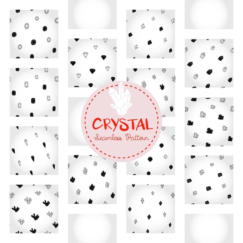 patrón de cristal, papel digital de doodle de gema dibujada a mano en blanco y negro, cristales abstractos que repiten el fondo, el papel tapiz de vector de grano monocromo, lindo elemento decorativo de grava